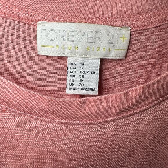 Forever 21 Short Sleeve Pink Sheer Mesh Tulle Overlay T-Shirt Dress 1X - Picture 3 of 4